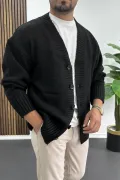 Erkek Düğmeli Rahat Kesim Hırka Siyah Edw416