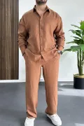 Erkek Gömlek Pantolon Takım Kahverengi Edw268