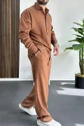 Erkek Gömlek Pantolon Takım Kahverengi Edw268
