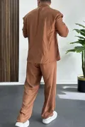 Erkek Gömlek Pantolon Takım Kahverengi Edw268
