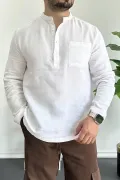 Erkek Hakim Yaka Yarım Patlı Cepli Gömlek Beyaz Edw361