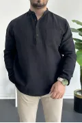 Erkek Hakim Yaka Yarım Patlı Cepli Gömlek Siyah Edw361