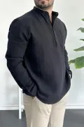 Erkek Hakim Yaka Yarım Patlı Cepli Gömlek Siyah Edw361