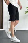 Erkek Ham Keten Rahat Kesim Şort Siyah Edw149
