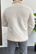 Erkek İçi Kürklü Suni Pul Deri Mont Beyaz Edw120