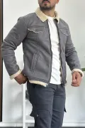 Erkek İçi Kürklü Suni Pul Deri Mont Gri Edw120