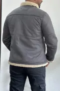 Erkek İçi Kürklü Suni Pul Deri Mont Gri Edw120