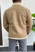 Erkek İçi Kürklü Suni Pul Deri Mont Krem Edw120
