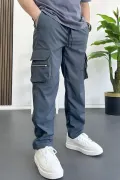 Erkek İnce Baggy Kalıp Kargo Pantolon Füme Edw164
