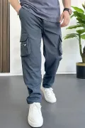 Erkek İnce Baggy Kalıp Kargo Pantolon Füme Edw164