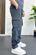 Erkek İnce Baggy Kalıp Kargo Pantolon Füme Edw164