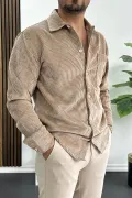 Erkek Kadife Kumaş Gömlek Açık Kahverengi Edw415