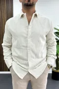 Erkek Kadife Kumaş Gömlek Beyaz Edw415