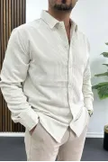 Erkek Kadife Kumaş Gömlek Beyaz Edw415