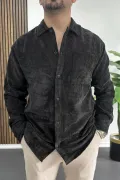 Erkek Kadife Kumaş Gömlek Siyah Edw415