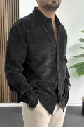 Erkek Kadife Kumaş Gömlek Siyah Edw415