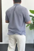 Erkek Kısa Kollu Keten Görünümlü Gömlek Mavi Edw389