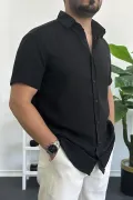 Erkek Kısa Kollu Keten Görünümlü Gömlek Siyah Edw389