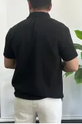 Erkek Kısa Kollu Keten Görünümlü Gömlek Siyah Edw389