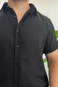 Erkek Kısa Kollu Keten Görünümlü Gömlek Siyah Edw389