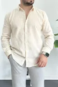 Erkek Krinkıl Kumaş Gömlek Krem Edw362
