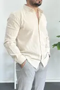 Erkek Krinkıl Kumaş Gömlek Krem Edw362