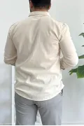 Erkek Krinkıl Kumaş Gömlek Krem Edw362