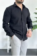 Erkek Krinkıl Kumaş Gömlek Siyah Edw362