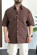 Erkek Oversize Büyük Kalıp Pamuklu Kumaş Kahverengi edw363