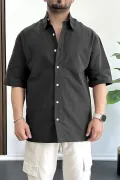 Erkek Oversize Büyük Kalıp Pamuklu Kumaş Siyah edw363