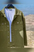 Erkek Oversize Denim Kot Gömlek Ceket Haki Edw012