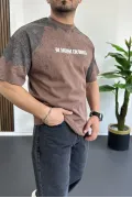 Erkek Oversize Ön ve arka baskılı Desenli Tişört Kahverengi Edw369