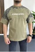Erkek Oversize Ön ve arka baskılı Desenli Tişört Yeşil Edw369