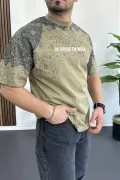Erkek Oversize Ön ve arka baskılı Desenli Tişört Yeşil Edw369