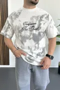 Erkek Oversize Ön ve Arka Kabartmalı Slogan Baskılı Tişört Beyaz Edw368