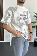 Erkek Oversize Ön ve Arka Kabartmalı Slogan Baskılı Tişört Beyaz Edw368