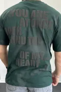 Erkek Oversize Ön ve Arka Kabartmalı Slogan Baskılı Tişört Yeşil Edw368