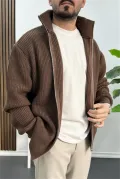 Erkek Oversize Örgü Hırka Kahverengi Edw433