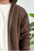 Erkek Oversize Örgü Hırka Kahverengi Edw433