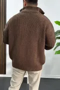 Erkek Oversize Örgü Hırka Kahverengi Edw433
