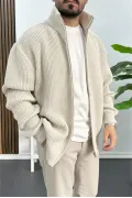 Erkek Oversize Örgü Hırka Krem Edw433