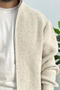 Erkek Oversize Örgü Hırka Krem Edw433