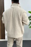 Erkek Oversize Örgü Hırka Krem Edw433