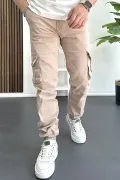 Erkek Paçası Lastikli Kargo Cepli Pantolon Açık Kahverengi Edw353