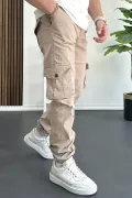 Erkek Paçası Lastikli Kargo Cepli Pantolon Açık Kahverengi Edw353