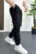 Erkek Paçası Lastikli Kargo Cepli Pantolon Siyah Edw353