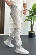 Erkek Paçası Lastikli Kargo Cepli Pantolon Taş Rengi Edw353
