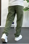 Erkek Rahat Kalıp Keten Görünümlü Pamuklu Beli Lastikli Pantolon Yeşil Edw404
