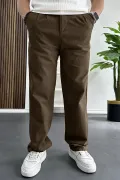 Erkek Rahat Kalıp Keten Pantolon Kahverengi Edw266