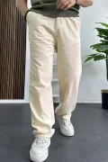 Erkek Rahat Kalıp Keten Pantolon Krem Edw266
